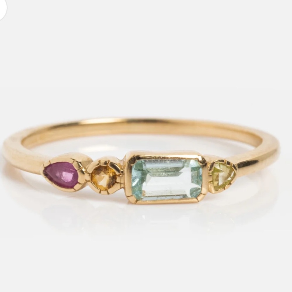 Solid Gold First Light Pastel Gemstone Ring Local Eclectic, Size 8